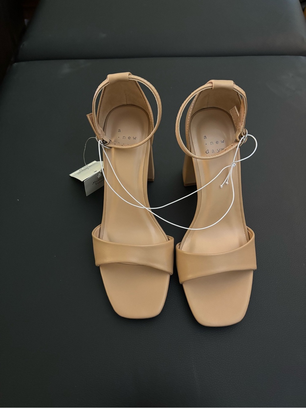 A New Day Tan Block Heel Ankle-Strap Sandals